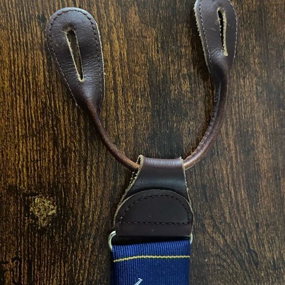 POLO Ralph Lauren Blue Gold Baseball Design Adjustable Leather Button Suspenders - Picture 9 of 10